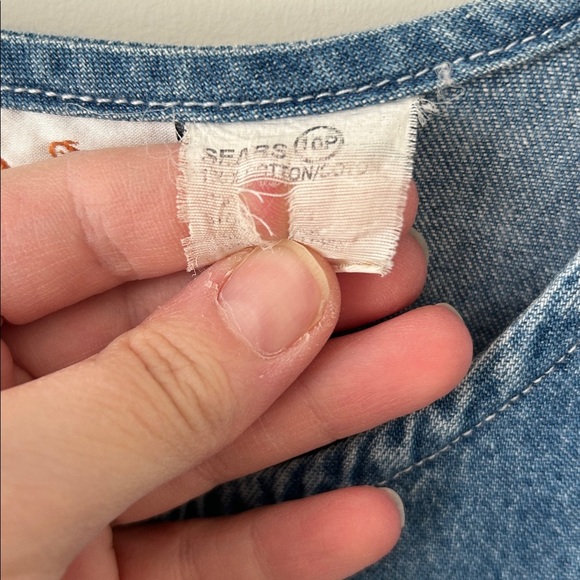 Vintage Sears Chambray Denim Prairie Short Sleeve Floral Embroidered Midi Dress - Picture 3 of 11